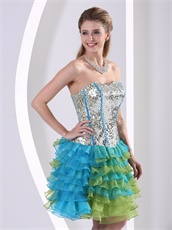 Green With Aqua Many Layers Skirt Celebrity Dress Silver Sequin Bodice