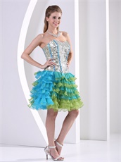 Green With Aqua Many Layers Skirt Celebrity Dress Silver Sequin Bodice