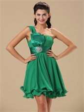 One Shoulder Dark Green Hunter Knee-length Girls Wear Short Skirt