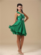 One Shoulder Dark Green Hunter Knee-length Girls Wear Short Skirt