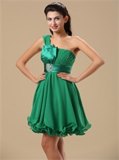 One Shoulder Dark Green Hunter Knee-length Girls Wear Short Skirt