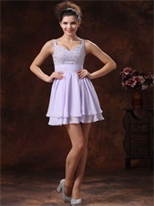 Lavender Beaded Bodice 2 Layers Mini-length Graduate Dress Lovely