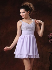 Lavender Beaded Bodice 2 Layers Mini-length Graduate Dress Lovely