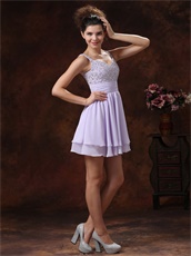 Lavender Beaded Bodice 2 Layers Mini-length Graduate Dress Lovely