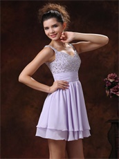 Lavender Beaded Bodice 2 Layers Mini-length Graduate Dress Lovely