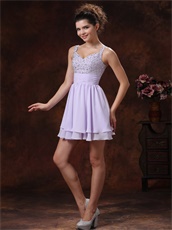 Lavender Beaded Bodice 2 Layers Mini-length Graduate Dress Lovely