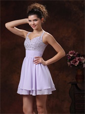 Lavender Beaded Bodice 2 Layers Mini-length Graduate Dress Lovely