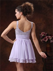 Lavender Beaded Bodice 2 Layers Mini-length Graduate Dress Lovely