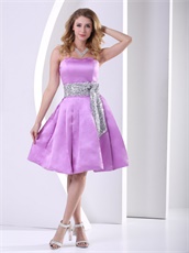 Relucent Lilac Thick Satin Dama Short Prom Dress With Sequins Sash