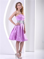 Relucent Lilac Thick Satin Dama Short Prom Dress With Sequins Sash