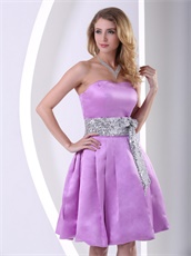 Relucent Lilac Thick Satin Dama Short Prom Dress With Sequins Sash