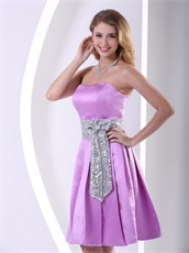 Relucent Lilac Thick Satin Dama Short Prom Dress With Sequins Sash