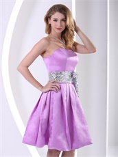 Relucent Lilac Thick Satin Dama Short Prom Dress With Sequins Sash