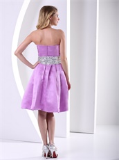 Relucent Lilac Thick Satin Dama Short Prom Dress With Sequins Sash