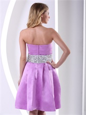 Relucent Lilac Thick Satin Dama Short Prom Dress With Sequins Sash