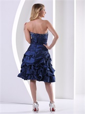 Navy Blue Pick-ups Knee-length Women Birthday Party Prom Gowns Low Price