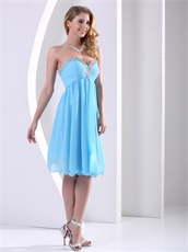 Aqua Blue Chiffon Beaded Sweetheart Prom / Bridesmaid Dress Knee-length