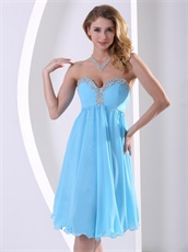 Aqua Blue Chiffon Beaded Sweetheart Prom / Bridesmaid Dress Knee-length