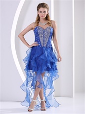 Various Length Asymmetrical Ruffles Royal Blue Organza Cocktail Dress Lawn