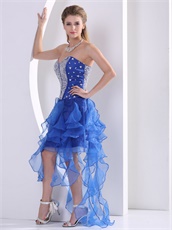 Various Length Asymmetrical Ruffles Royal Blue Organza Cocktail Dress Lawn