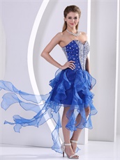 Various Length Asymmetrical Ruffles Royal Blue Organza Cocktail Dress Lawn