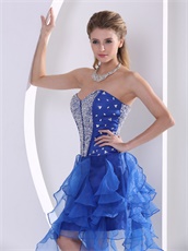 Various Length Asymmetrical Ruffles Royal Blue Organza Cocktail Dress Lawn