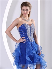 Various Length Asymmetrical Ruffles Royal Blue Organza Cocktail Dress Lawn