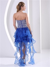 Various Length Asymmetrical Ruffles Royal Blue Organza Cocktail Dress Lawn