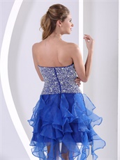 Various Length Asymmetrical Ruffles Royal Blue Organza Cocktail Dress Lawn