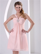 V-neck Double Straps Knee-length Short Blush Prom Dress Banquet