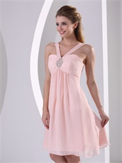 V-neck Double Straps Knee-length Short Blush Prom Dress Banquet