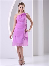 Cheap One Shoulder Lilac Layers Knee-length Mother Wedding Dress Demure