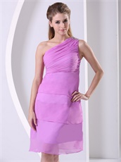 Cheap One Shoulder Lilac Layers Knee-length Mother Wedding Dress Demure