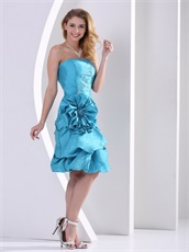 Turquoise Short Taffeta Maiden Girl Prom Dress With Large Rose Flowers