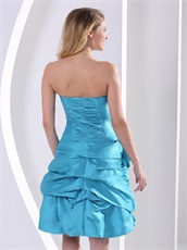 Turquoise Short Taffeta Maiden Girl Prom Dress With Large Rose Flowers