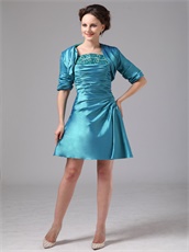 Teal Taffeta Mother Of The Bride Knee Length Dress With Jacket Modest