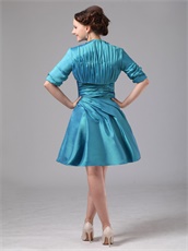 Teal Taffeta Mother Of The Bride Knee Length Dress With Jacket Modest