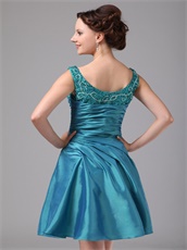 Teal Taffeta Mother Of The Bride Knee Length Dress With Jacket Modest