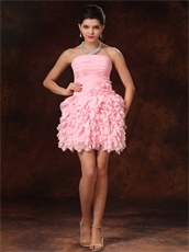 Strapless Pink Chiffon Ruffles Short Prom Skirt Romantic Teenage Girl