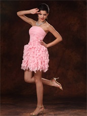 Strapless Pink Chiffon Ruffles Short Prom Skirt Romantic Teenage Girl