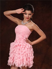 Strapless Pink Chiffon Ruffles Short Prom Skirt Romantic Teenage Girl