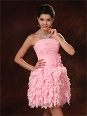 Strapless Pink Chiffon Ruffles Short Prom Skirt Romantic Teenage Girl