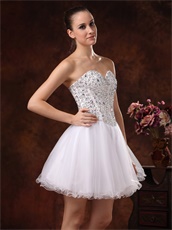Crystals Bodice Sweetheart Short White Prom Dress For Girls