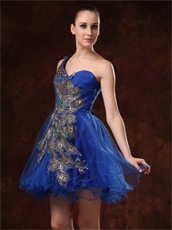 Single Shoulder Dark Royal Cocktail Drinking Dress Peacock Tail