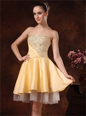 Beautiful Gold Beaded Knee-length Prom Dress Girls Wear