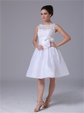 Taffeta Scoop Knee-length Short Beach Prom Dress With Bowknot