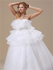 Strapless Flouncing Cover Belly Organza Wedding Dress For Maternity