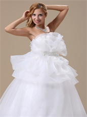 Strapless Flouncing Cover Belly Organza Wedding Dress For Maternity