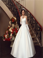 Simple Concise High Quality Satin Puffy Bridal Wedding Dress Bowknot Back