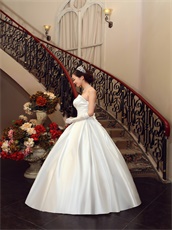 Simple Concise High Quality Satin Puffy Bridal Wedding Dress Bowknot Back